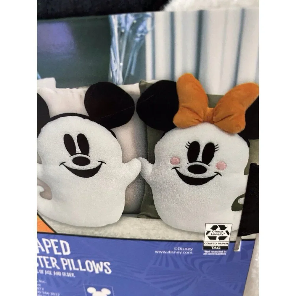 Set Of 2 Disney Halloween Mickey & Minnie‎ Ghost Decorative Sherpa Pillows NEW